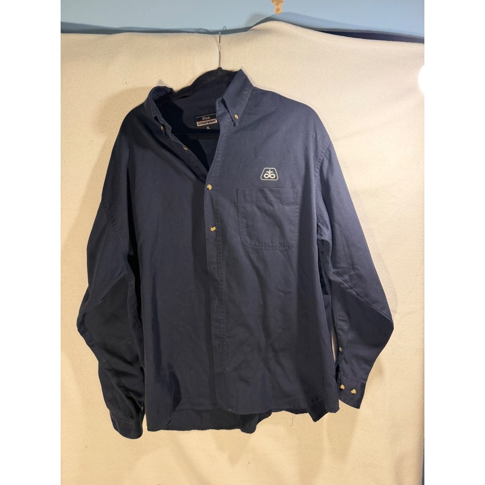 Blue Generation Mens XL Navy Blue Long Sleeve Button Down Twill Work Shirt Logo
